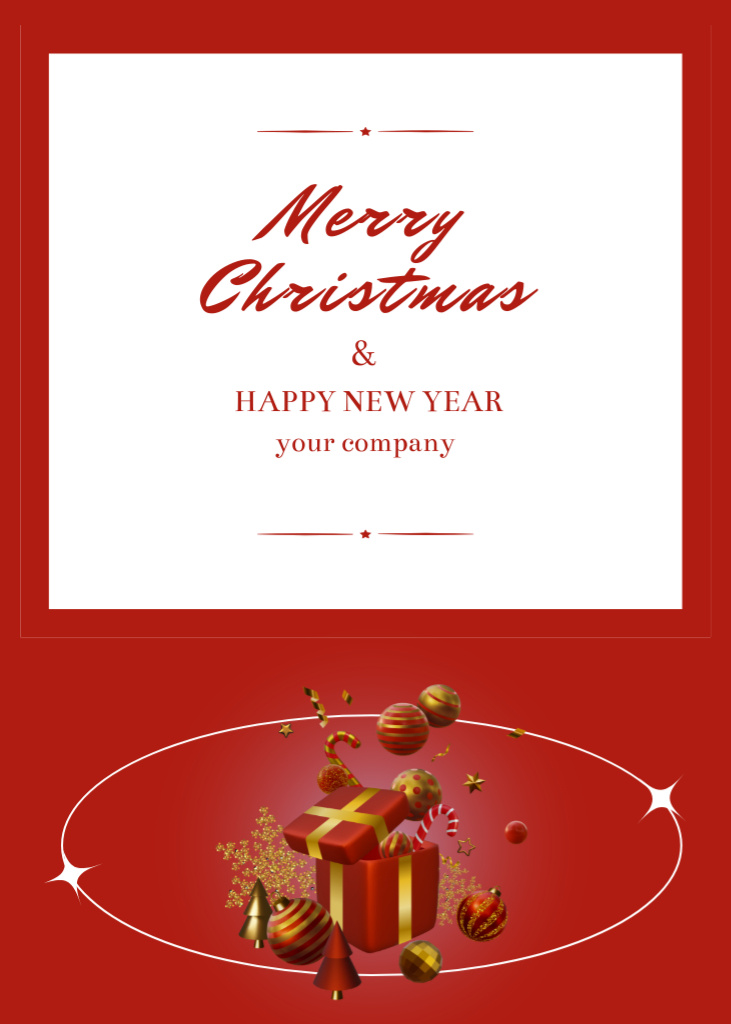 Designvorlage Awesome Christmas And New Year Cheers With Present für Postcard 5x7in Vertical