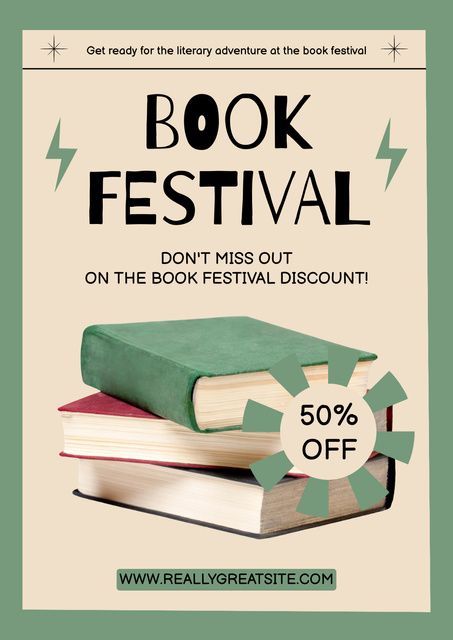 Plantilla de diseño de Discount Offer on Book Festival Poster 