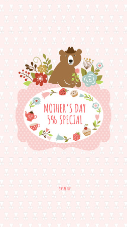 Modèle de visuel Mother's Day Special Offer with Cute Bear - Instagram Story