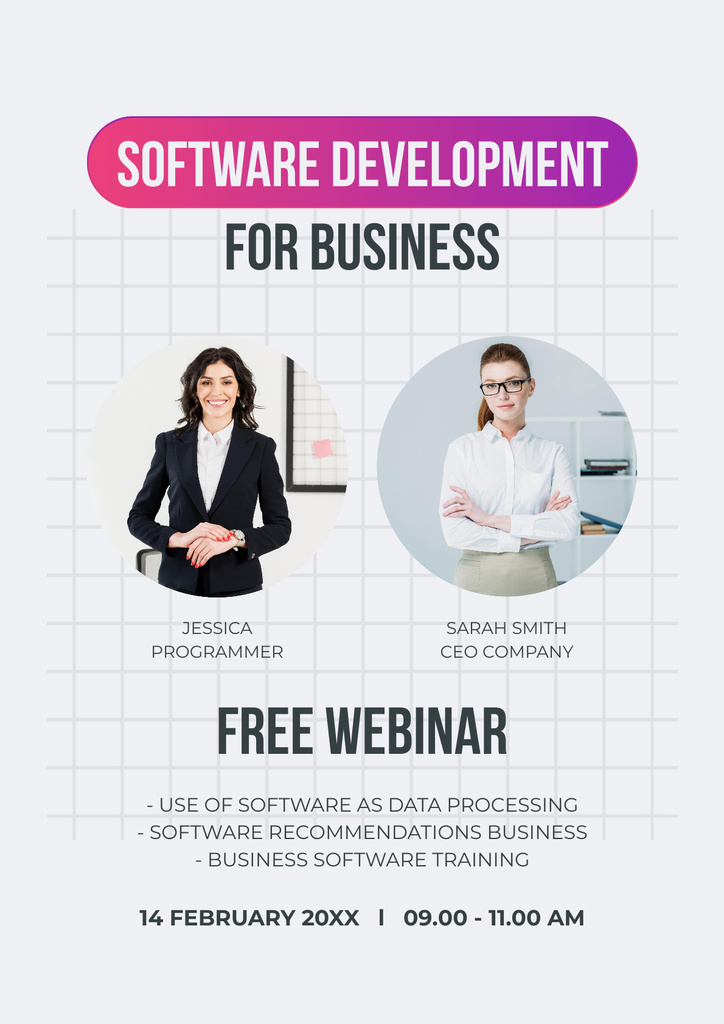 Ontwerpsjabloon van Poster van Webinar about Software Development for Business