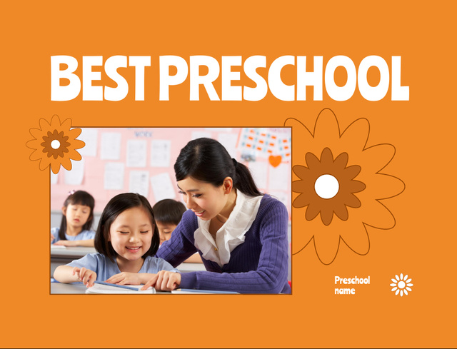 Designvorlage Excellent Preschool Education Promotion In Orange für Postcard 4.2x5.5in