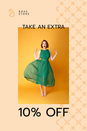 Modèle de visuel Clothes Shop Happy Hour Offer Woman in Green Dress - Flyer 4x6in