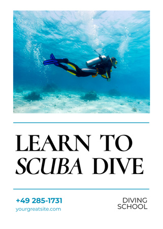 Designvorlage Werbung für eine Tauchschule mit einem Mann unter Wasser für Postcard 5x7in Vertical