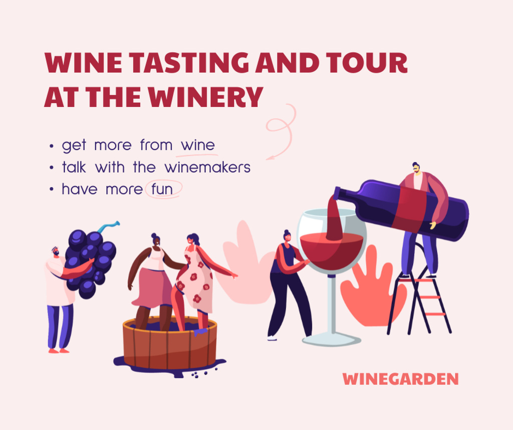 Wine Tasting Announcement with Illustration Facebookデザインテンプレート