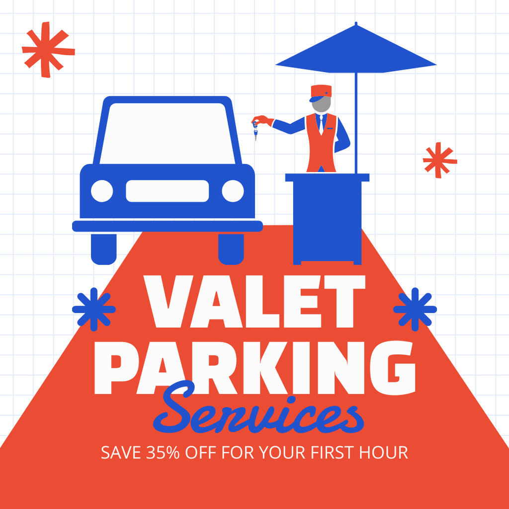 Discounts on Valet Services on Red Instagram AD Design Template