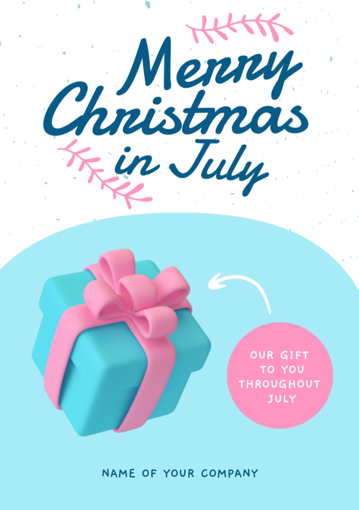 Ontwerpsjabloon van Flyer A5 van Cute Christmas in July Salutation With Gift In Blue