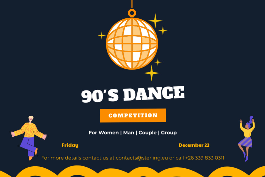 Plantilla de diseño de Fun-filled 90's Dance Competition Announcement Flyer 4x6in Horizontal 