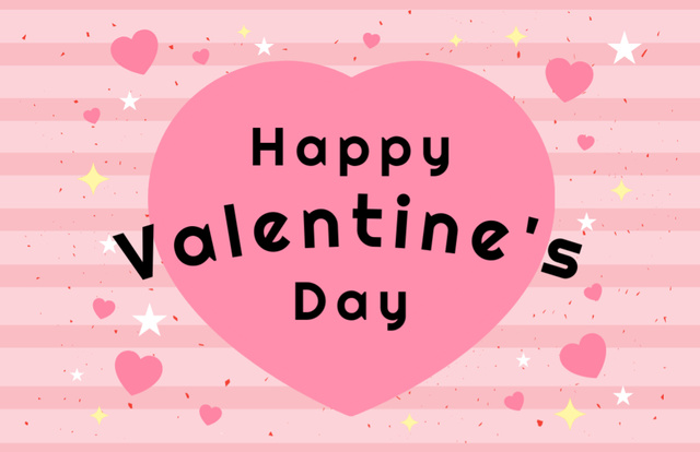 Designvorlage Romantic Valentine's Day Wishes With Striped Pattern für Thank You Card 5.5x8.5in