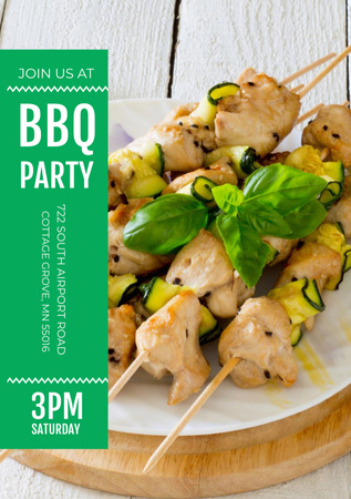BBQ Party Grilled Chicken on Skewers Flyer A5 Design Template