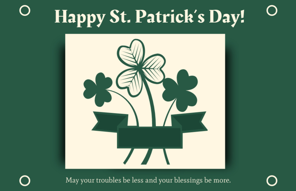 Holiday Wishes for St. Patrick's Day with Trefoil Leaf Thank You Card 5.5x8.5in Design Template