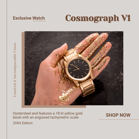 Fashionable Watch Sale Anouncement with Golden Sequins Instagram Design Template