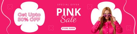 Ontwerpsjabloon van Twitter van Stijlvolle kleding en brillen tegen gereduceerde tarieven in roze