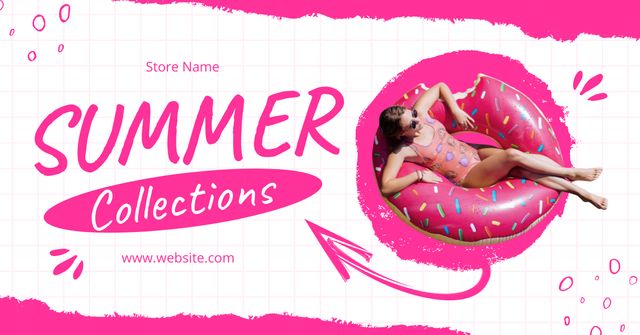 Summer Pink Collections With Swimsuits Promotion Facebook ADデザインテンプレート