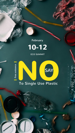 Conceito de resíduos plásticos e Eco Summit com talheres descartáveis Instagram Story Modelo de Design