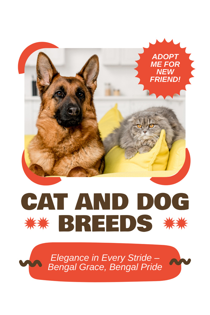 Modèle de visuel Offer Adoption of Dogs and Cats of Different Breeds - Pinterest