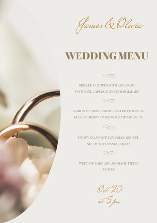 Wedding Dishes List with Golden Rings Menu Design Template