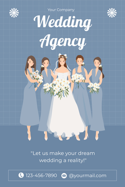 Wedding Agency Ad with Beautiful Bride and Bridesmaids Pinterest Design Template
