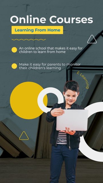 Online Courses Ad with Boy with Laptop Instagram Story tervezősablon