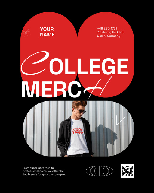 Szablon projektu Offer Modern College Merch with Guy in Glasses Poster 16x20in