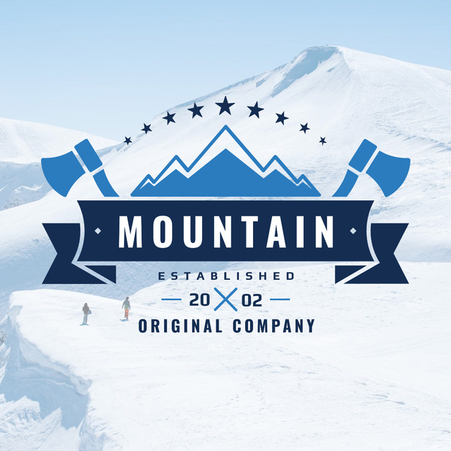 Designvorlage Mountaineering Equipment Company Icon with Snowy Mountains für Instagram AD