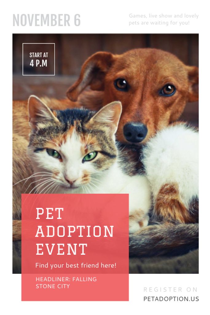 Plantilla de diseño de Pet Adoption Event Cute Dog and Cat Tumblr 