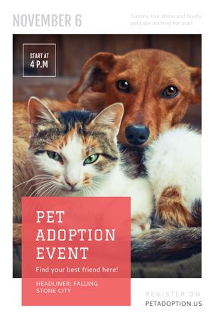 Template di design evento di adozione di animali domestici cane carino e gatto Tumblr