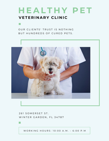 Plantilla de diseño de Vet Clinic Ad Doctor Holding Dog Flyer 8.5x11in 