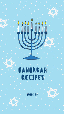 Plantilla de diseño de anuncio de recetas de hanukkah con menorah festivo Instagram Story 