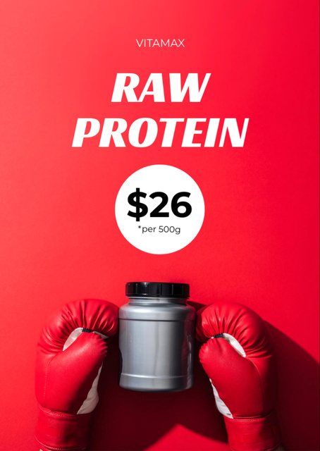 Raw Protein Offer with Grey Jar in Boxing Gloves Flyer A6 Šablona návrhu