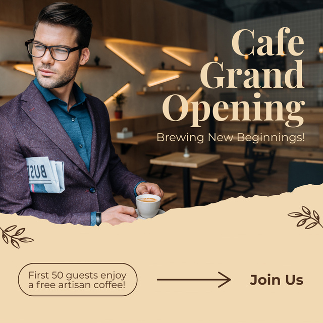 Elegant Cafe Grand Opening With Free Artisan Coffee Offer Instagram Design Template