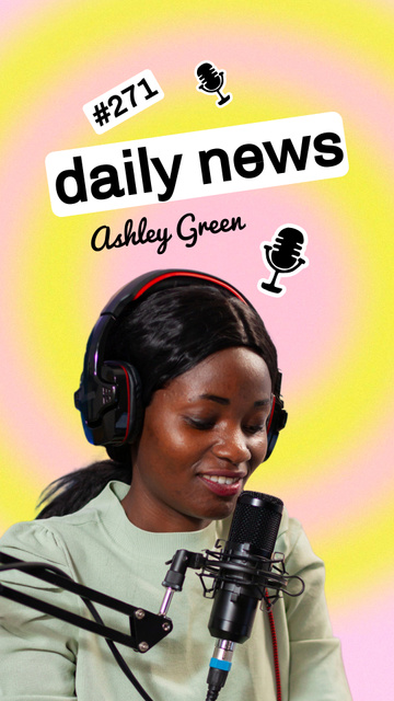 News Podcast Announcement with Woman in Studio Instagram Story Design Template