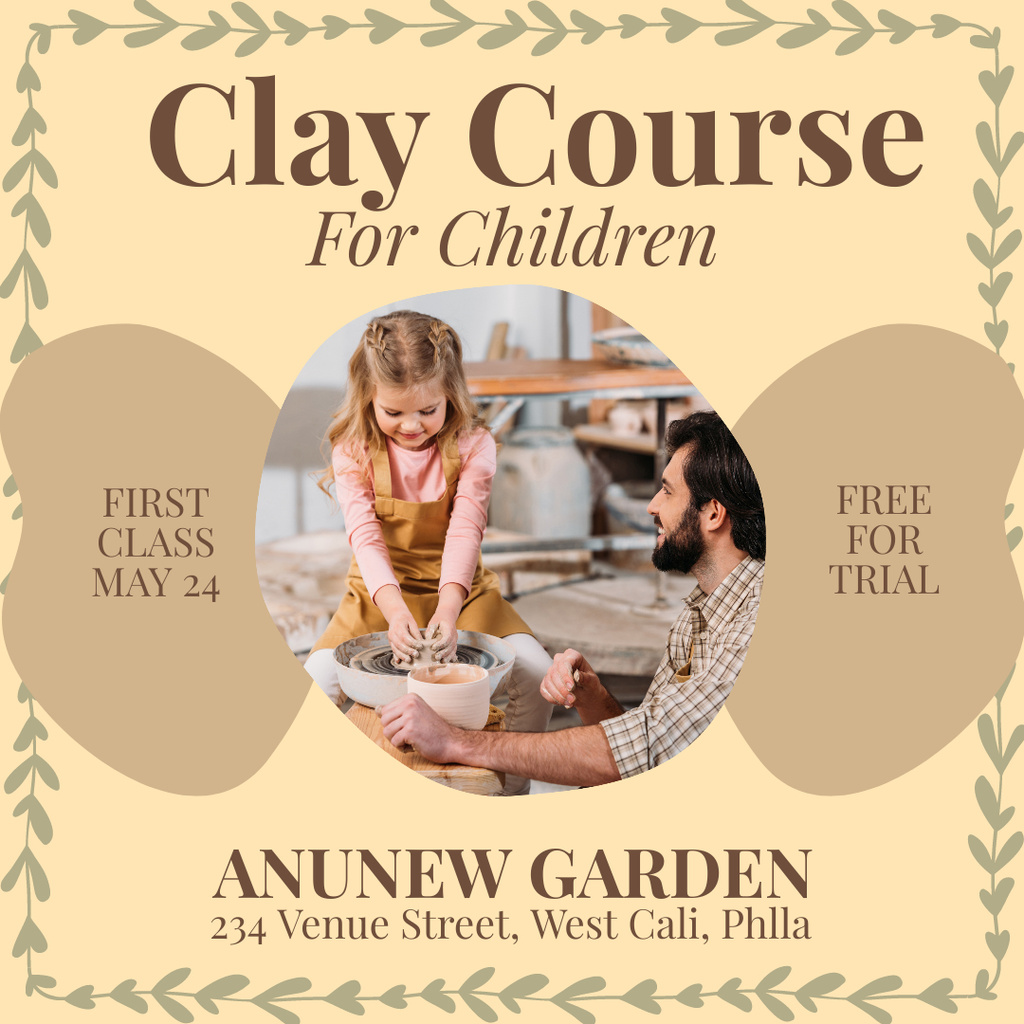 Clay Course For Children With Trial Promotion Instagram Tasarım Şablonu