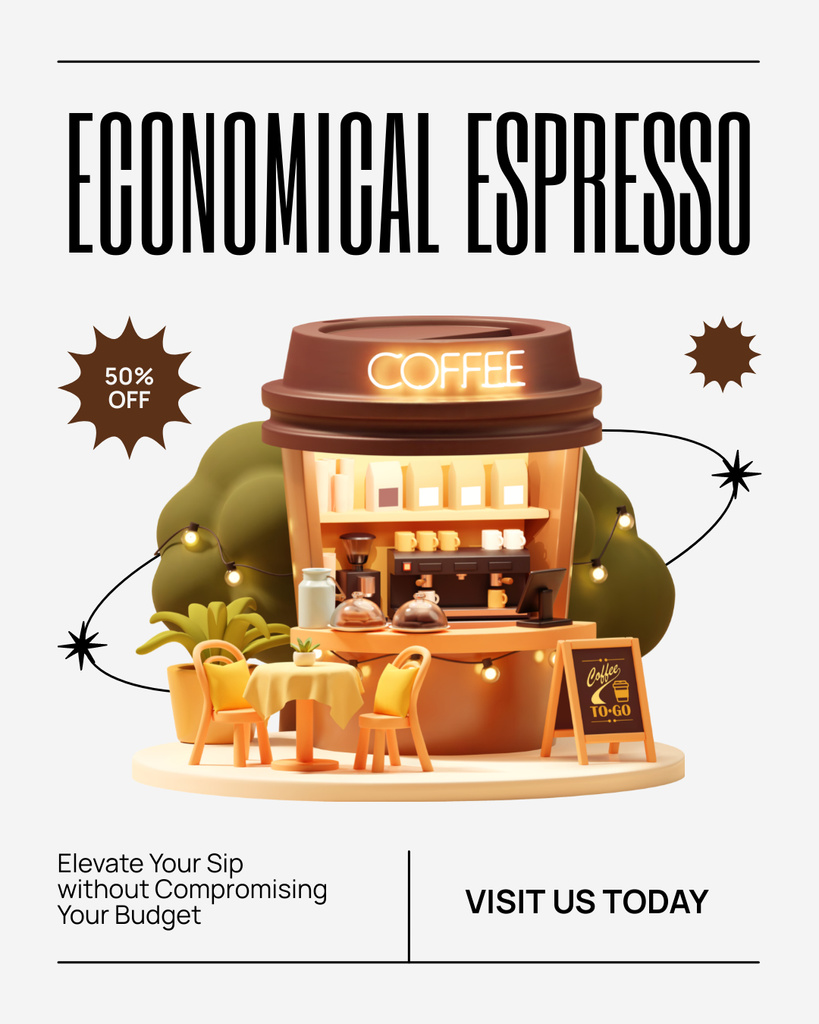 Designvorlage Budget-friendly Espresso In Cafe Offer für Instagram Post Vertical