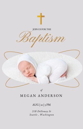 Baptism Ceremony Announcement with Cute Newborn Invitation 5.5x8.5in Design Template