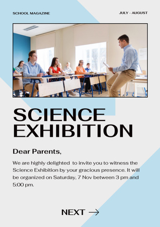 Science Exhibition Announcement Newsletter Modelo de Design
