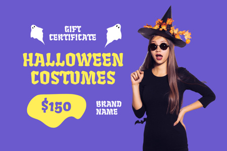 Young Girl in Halloween's Costume Gift Certificate Šablona návrhu