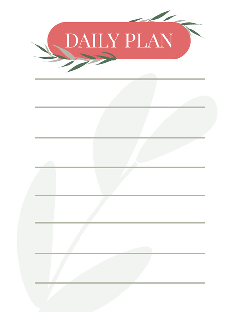 Plantilla de diseño de Elegant Daily Planner with Green Leaves Notepad 107x139mm 