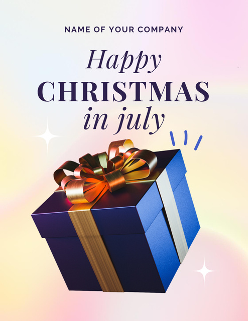 Cheerful Christmas In July Greeting With Present Flyer 8.5x11in Šablona návrhu