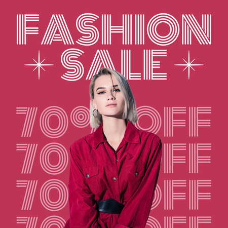 Fashion Sale Ad with Woman in Pink Blouse Instagram tervezősablon