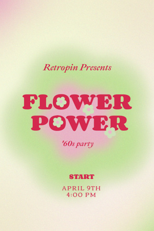Nisan Ayında Otantik 60'ların Çiçekli Parti Duyurusu Flyer 4x6in Tasarım Şablonu