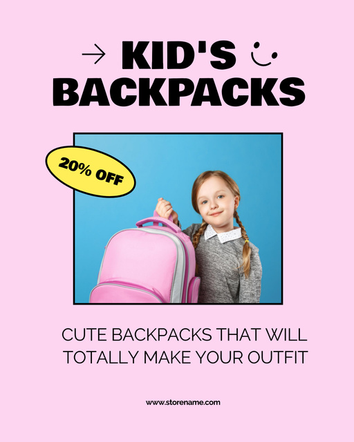 Pupil with Cute Pink Backpack Poster 16x20in – шаблон для дизайна