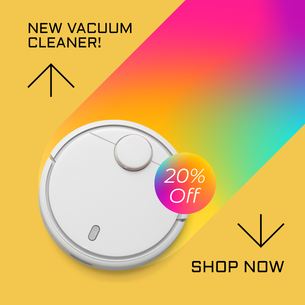 Designvorlage Robot Vacuum Cleaner Discount Announcement on Yellow für Instagram AD