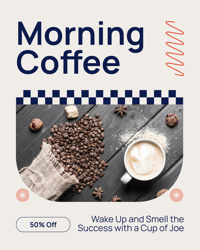 Plantilla de diseño de Bold Morning Coffee With Spices At Half Price Instagram Post Vertical 