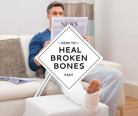 Мужчина со сломанной ногой читает газету Facebook – шаблон для дизайна