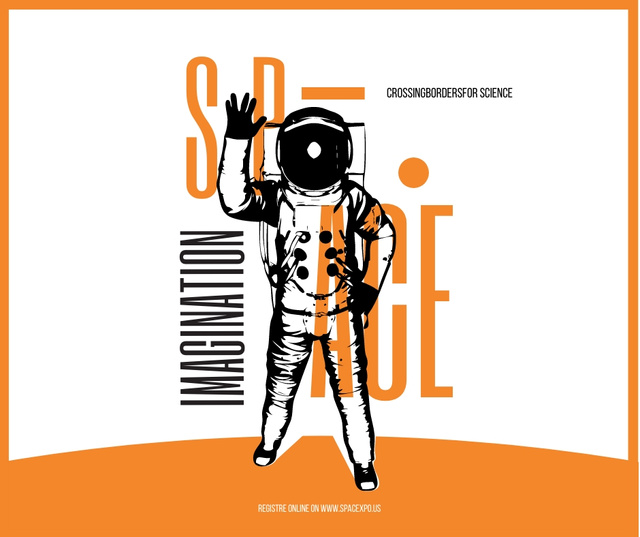 Space Lecture Astronaut Sketch in Orange Facebook Design Template