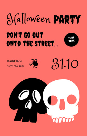 Halloween Party Announcement with Skulls Illustration Invitation 4.6x7.2in Design Template