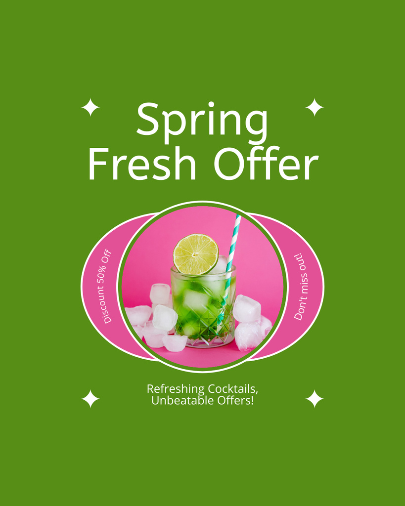 Discount Offer On Refreshing Spring Cocktails Instagram Post Vertical tervezősablon