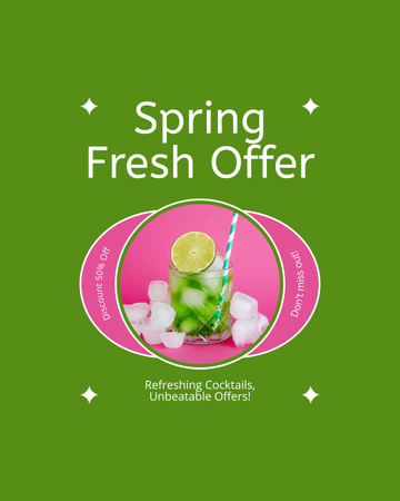 Discount Offer On Refreshing Spring Cocktails Instagram Post Vertical Design Template