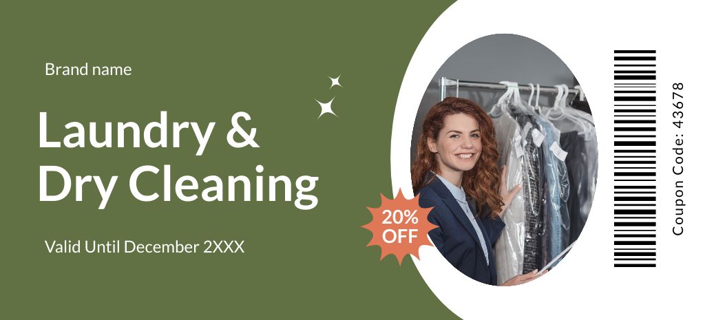 Szablon projektu Laundry and Dry Cleaning Services with Clothes on Hangers Coupon 3.75x8.25in