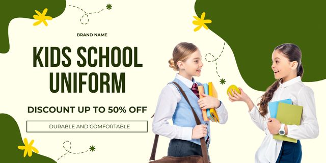 School Uniform Discount Offer with Pretty Schoolgirls Twitter tervezősablon